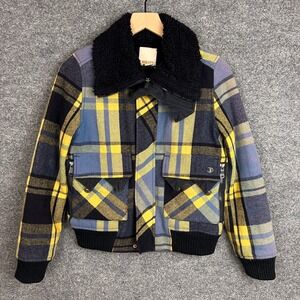Y2K Diesel Plaid Wool Tartan Plaid Sherpa‎ Jacket Collar and Zipper Pocket XXS